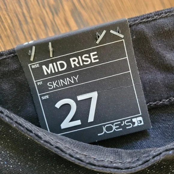 Joe's Mid-Rise Glitter-Coated Skinny Jeans Jet Black Sparkler Wash Size Women 27 Skinny